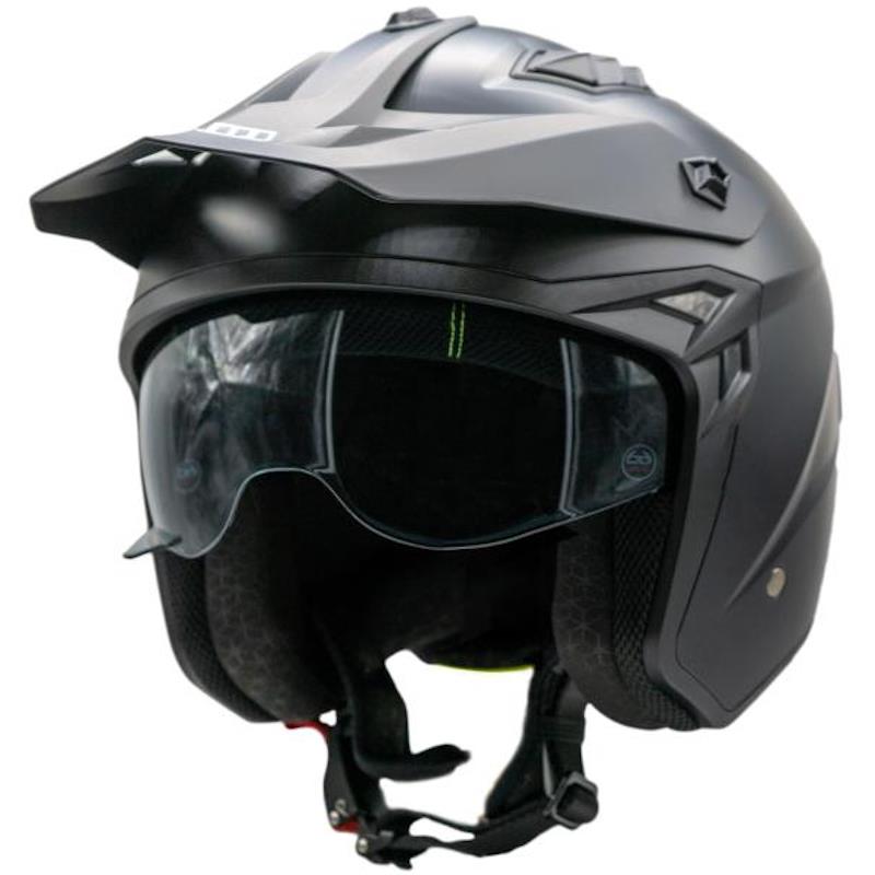 CASCO TRIAL UNIK CON GAFAS SOLAR PLUTON DV NEGRO MATE TALLA LM (59-60)